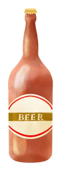 Ilustración Botella Cerveza Pintada Por Acuarela —  Fotos de Stock