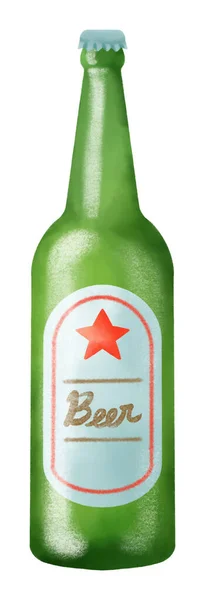 Ilustracja Butelki Piwa Malowane Akwarelą — Zdjęcie stockowe