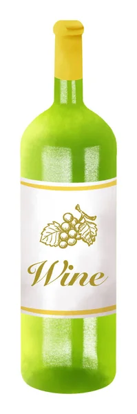 Suluboya Ile Boyanmış Bir Şarap Şişesinin Resmi — Stok fotoğraf