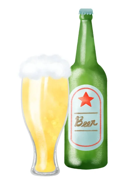 Conjunto Ilustrao Cerveja Desenhado Por Aquarela — 图库照片