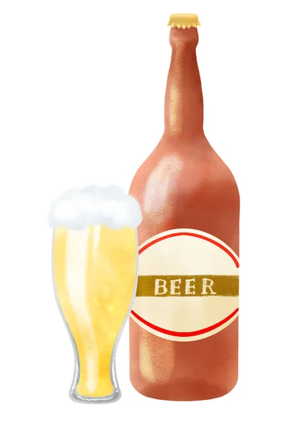 Conjunto Ilustrao Cerveja Desenhado Por Aquarela — Fotografia de Stock