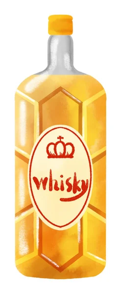 Illustration Einer Mit Aquarell Bemalten Whiskeyflasche — Stockfoto