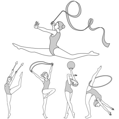 Ritmik jimnastik monokrom çizim seti