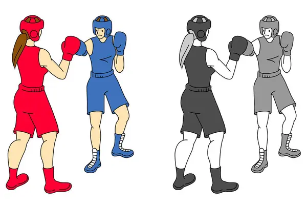 Boks oyuncusu (kadın) illüstrasyon seti