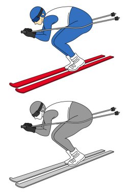 Kayak, alp kayağı sporcuları illüstrasyon seti