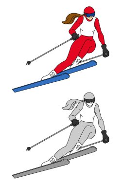 Skiing, alpine skiing athletes illustration set clipart