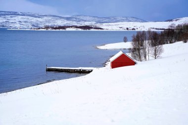 Tromso fiyortlarında karlı doğa, Norveç
