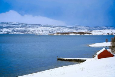 Tromso fiyortlarında karlı doğa, Norveç