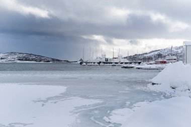 Tromso fiyortlarında karlı doğa, Norveç