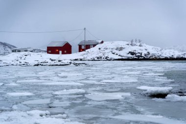 Tromso fiyortlarında karlı doğa, Norveç