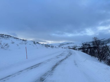 Tromso Norveç 'te karlı doğa