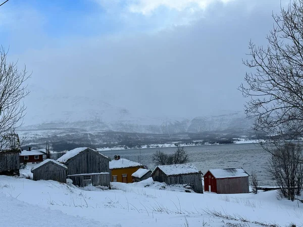 Snowy Διαμορφωμένη Φύση Στην Tromso Norway — Φωτογραφία Αρχείου