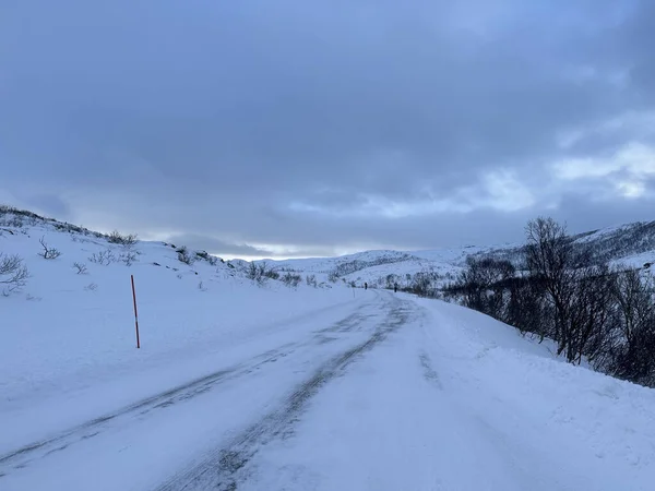 Сніжна Природа Вулиці Тромсе — стокове фото
