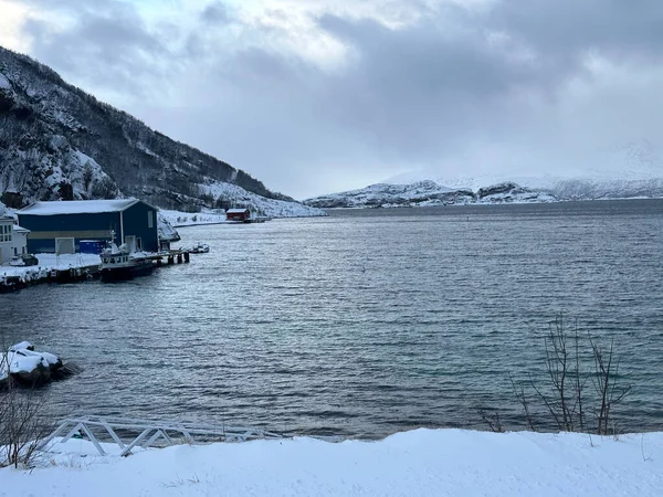Śnieżny Krajobraz Natura Tromso Noway — Zdjęcie stockowe