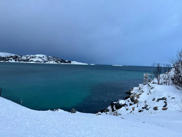 Śnieżny Krajobraz Natura Tromso Noway — Zdjęcie stockowe