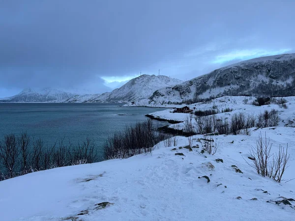 Снежный Пейзаж Зимний Сезон Tromso Norway — стоковое фото