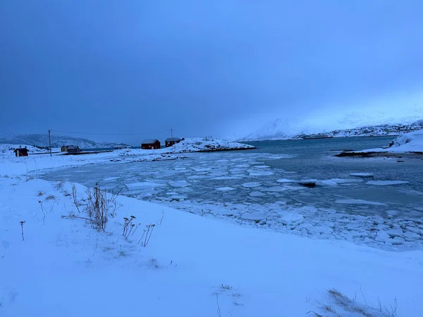 Снежный Пейзаж Зимний Сезон Tromso Norway — стоковое фото