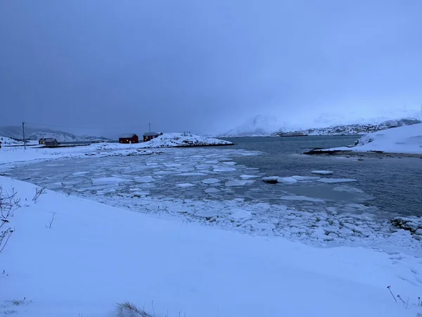 Peisaj Înzăpezit Sezonul Iarnă Tromso Norway — Fotografie, imagine de stoc
