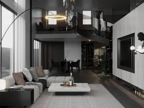 Moderne Wohnung Wohnzimmer Rendering — Stockfoto