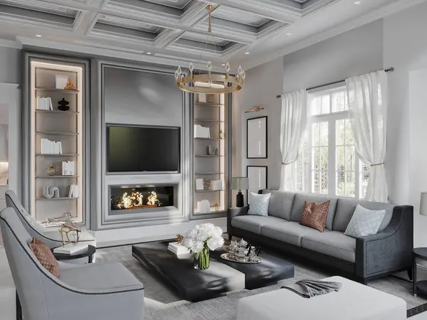 modern living room, 3d rendering