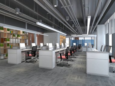 Modern çalışma ofisinin 3D görüntüsü