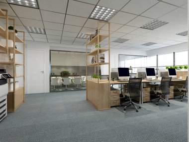 Modern çalışma ofisinin 3D görüntüsü