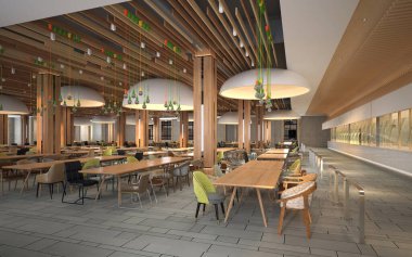 3d render cafe restoran iç
