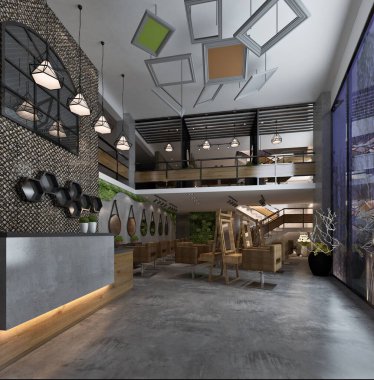 3d render cafe restoran iç