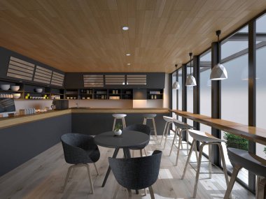 3d render cafe restoran iç