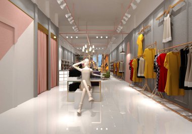 Modern giyim mağazasının 3 boyutlu tasarımı
