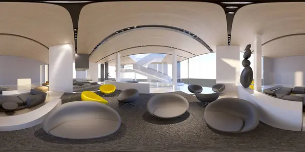 オフィスの内部 360度の眺めの3Dレンダリング ロイヤリティフリーのストック画像