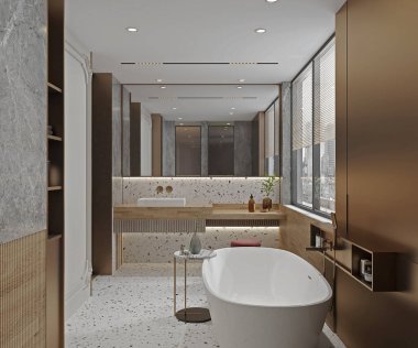 3D lüks banyoyu boşaltır.