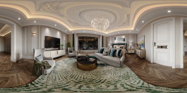 360 derece manzara modern oturma odası, 3D görüntüleme