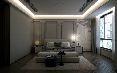 3D render lüks otel odası