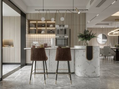 Modern oturma odasının 3D görüntüsü