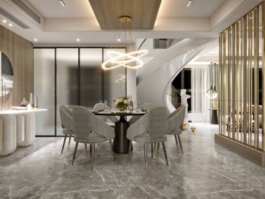 Modern oturma odasının 3D görüntüsü