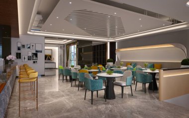 3D render cafe restoranı barı