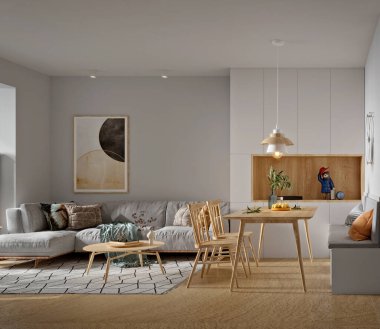 Modern oturma odası, 3d render