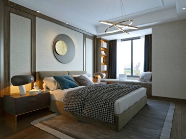 3D render lüks otel odası
