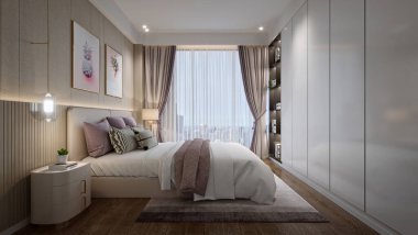 Modern otel odasının 3D görüntüsü