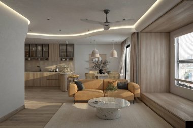 3D render modern oturma odası