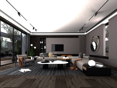 3D lüks oturma odası.