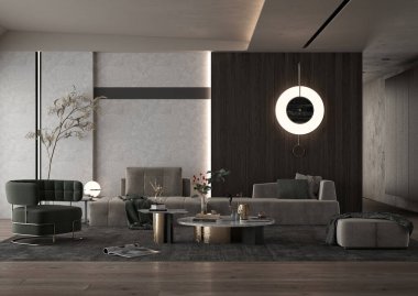 3D lüks oturma odası.