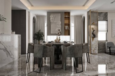 3D lüks oturma odası.