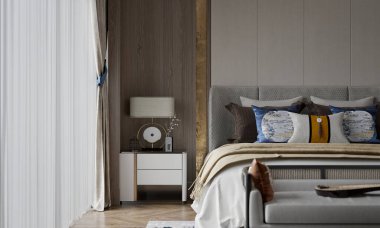 Lüks otel odası yatak odası 3D görüntüleme