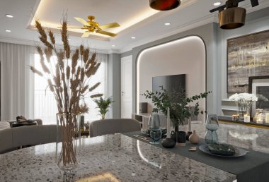 3D lüks oturma odası.