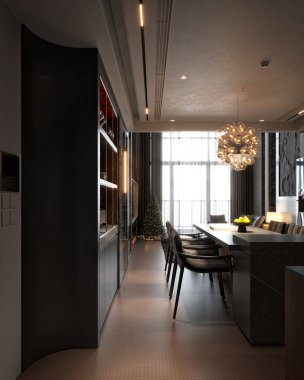 Kafe restoranının 3D görüntüsü.