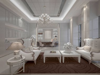 3D render neo klasik oturma odası