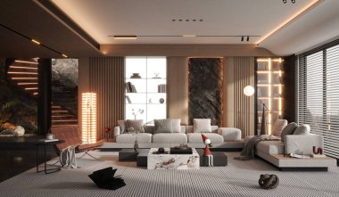 3D render neo klasik oturma odası