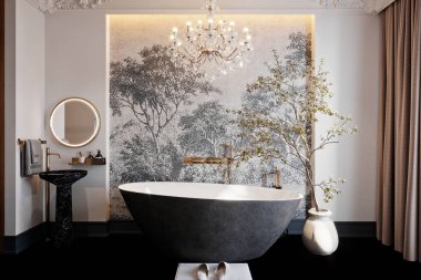 3D lüks otel odası iç mimarisi